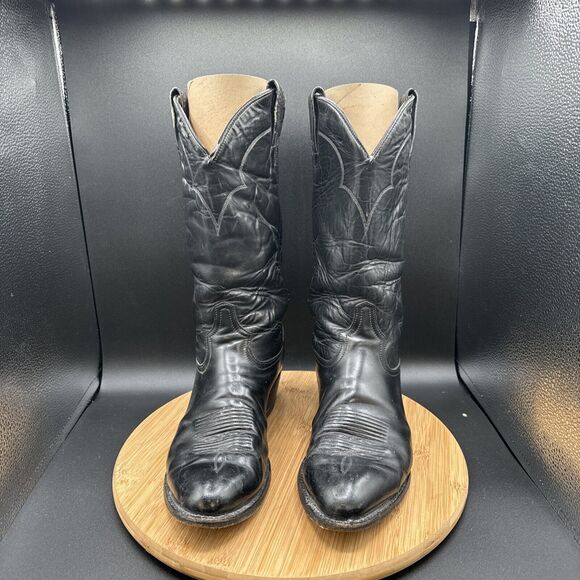 Tony Lama 5984 Men Size 8.5D Black Leather Classic Pull On Western Cowboy Boot - Picture 2 of 8